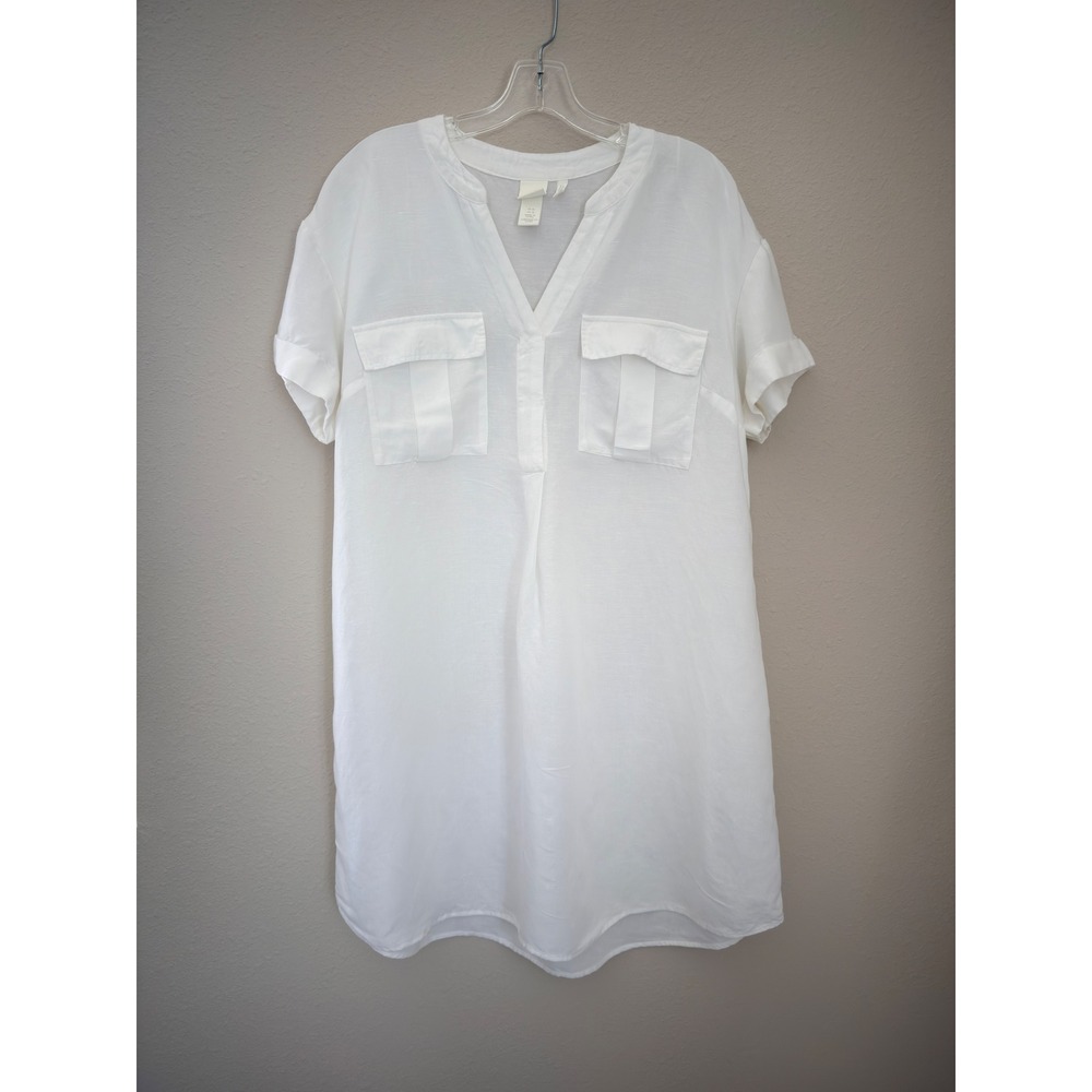 H&M Tunic Dress Size 10 White‎ Linen Blend Coastal Minimalist Quiet Luxury Boho